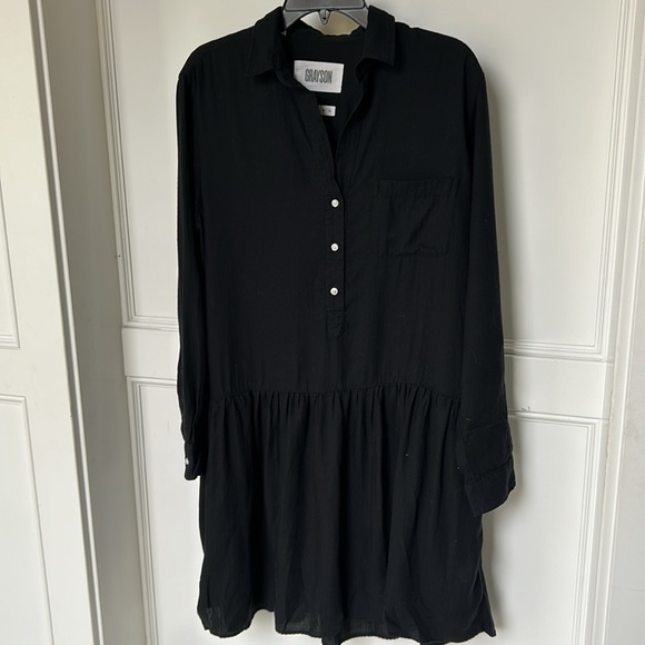 GRAYSON by Frank & Eileen The Changemaker Black Cotton Shirt Dress Size 2 Small - Picture 3 of 11